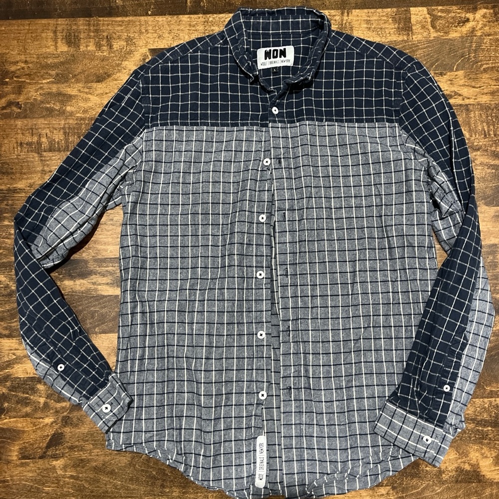 Men's Navy and Gray Checkered Casual Shirt